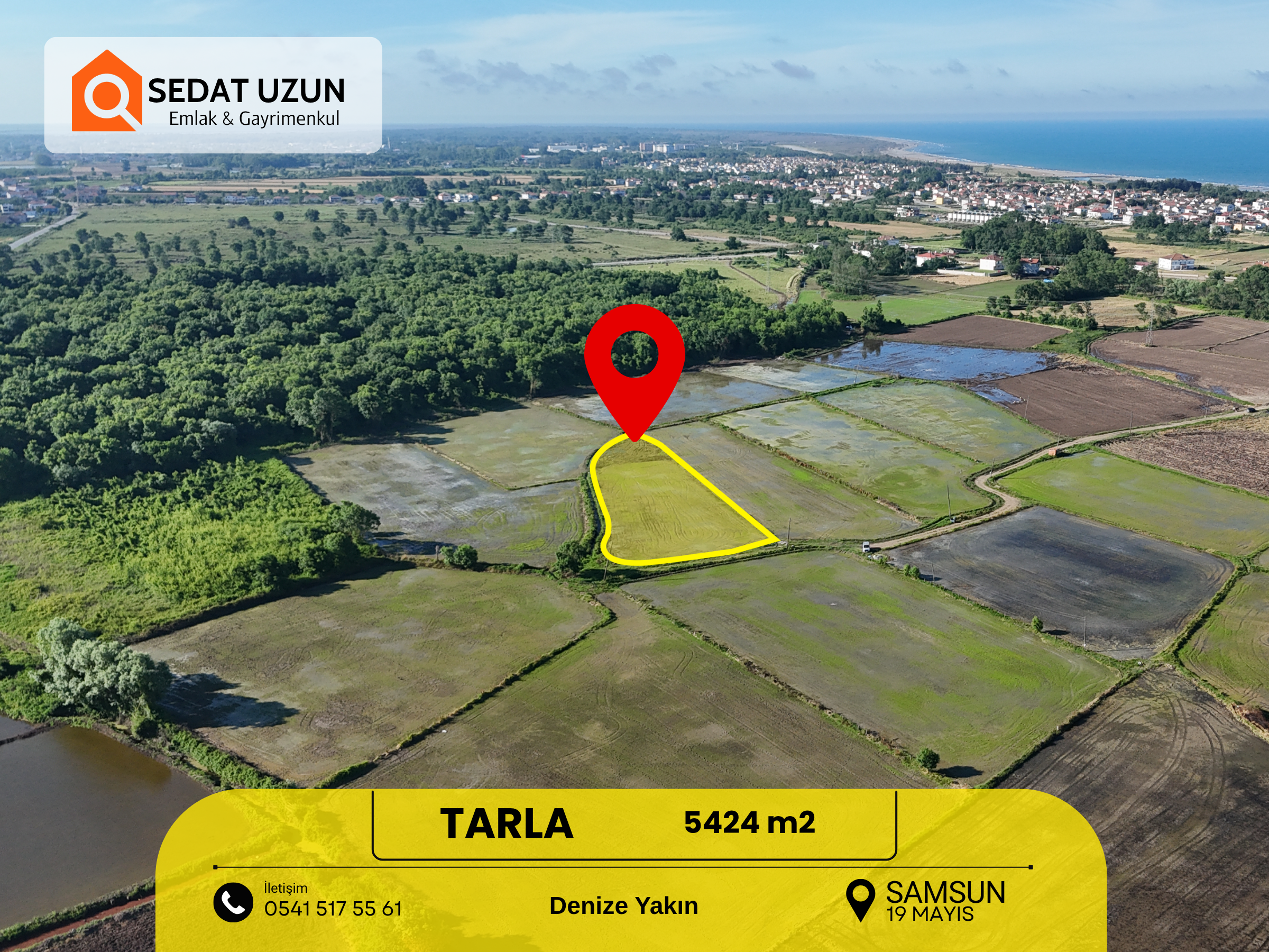 Yatırımlık Tarla: Samsun-Bafra Yolu Yakını, Denize 800m, 5424m²