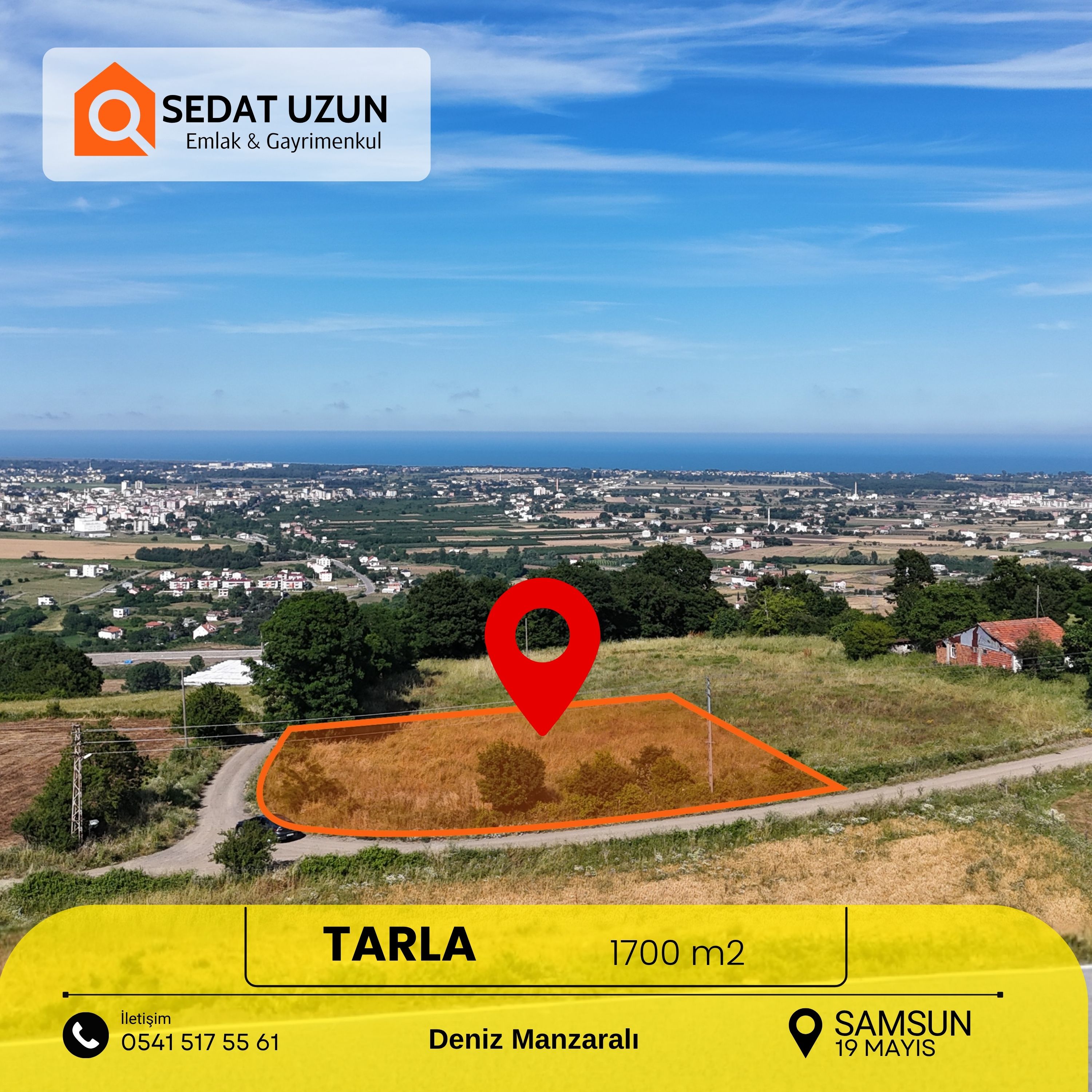 Samsun 19 Mayıs'ta Deniz Manzaralı, 1700m² Tarla